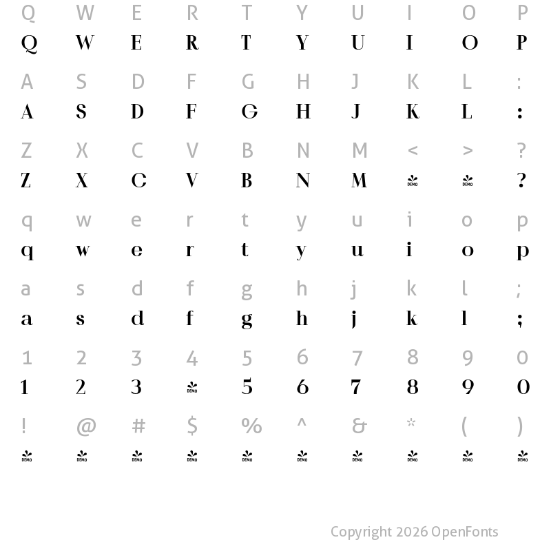 Character Map of FONTSPRING DEMO - Povetarac Didone Black Regular