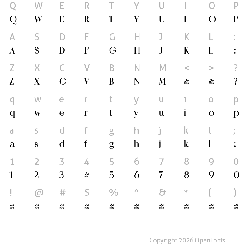 Character Map of FONTSPRING DEMO - Povetarac Didone Heavy Regular