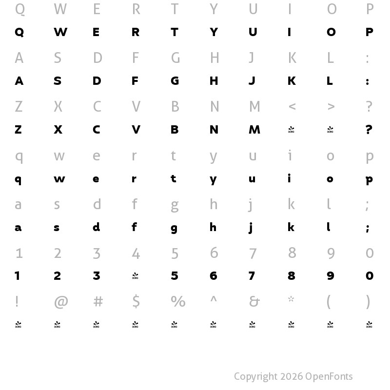 Character Map of FONTSPRING DEMO - Pradock Sans ExtBd Regular