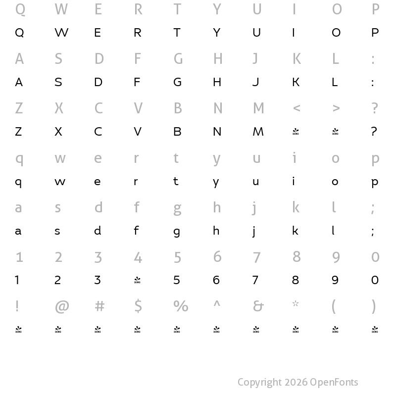 Character Map of FONTSPRING DEMO - Pradock Sans Regular