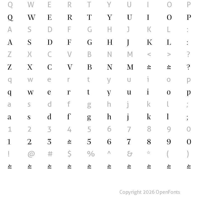 Character Map of FONTSPRING DEMO - Praho Pro Regular