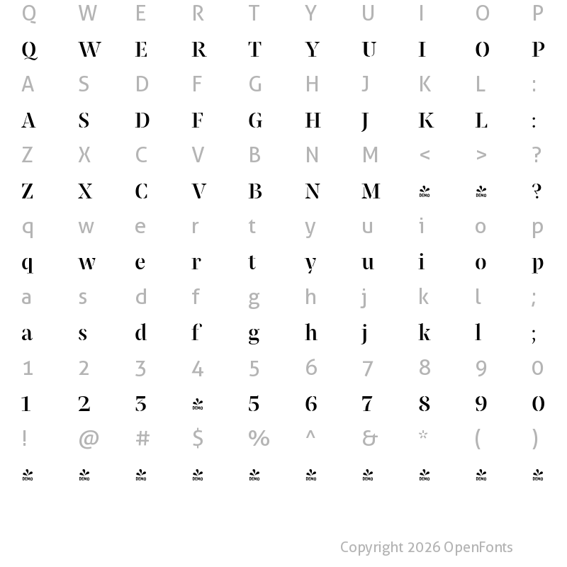 Character Map of FONTSPRING DEMO - Praho Pro Stencil Medium Regular