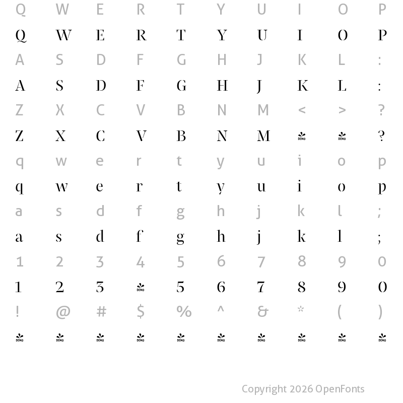 Character Map of FONTSPRING DEMO - Praho Pro Stencil Regular