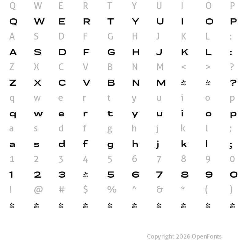 Character Map of FONTSPRING DEMO - Praktika Bold Extended Regular