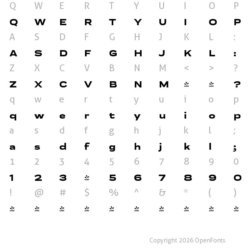 Character Map of FONTSPRING DEMO - Praktika ExtraBold Extended Regular