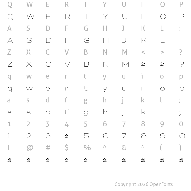 Character Map of FONTSPRING DEMO - Praktika Light Extended Regular