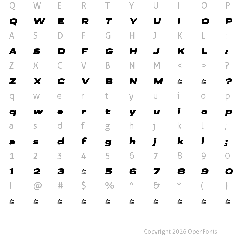 Character Map of FONTSPRING DEMO - Praktika Rnd Black Ext Ita Regular