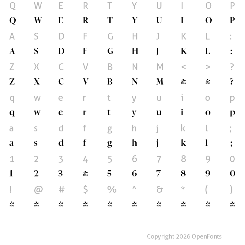 Character Map of FONTSPRING DEMO - Pratt Nova Fine Bold Regular