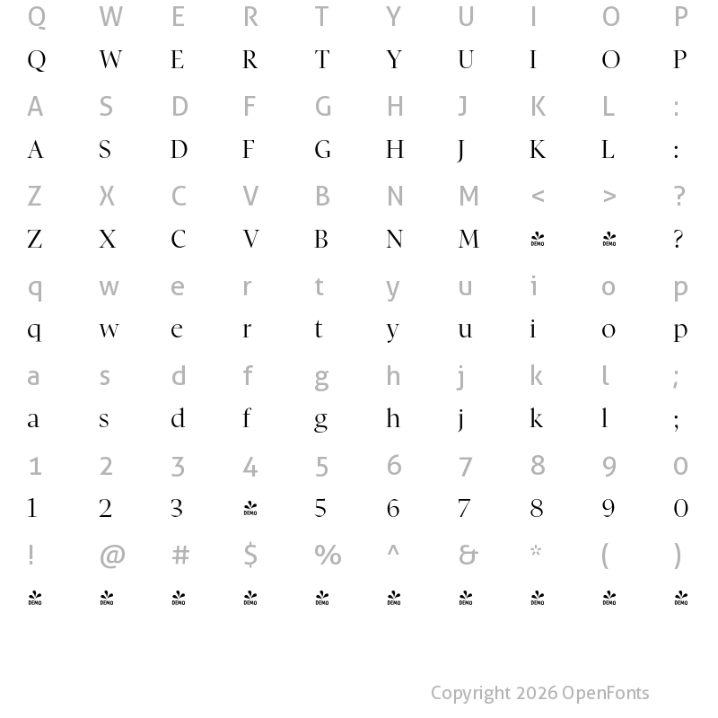 Character Map of FONTSPRING DEMO - Pratt Nova Fine Regular Regular