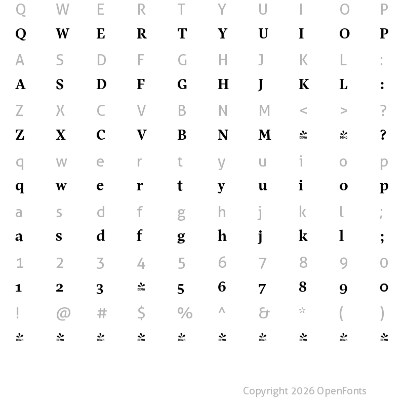 Character Map of FONTSPRING DEMO - Pratt Nova Text Bold Regular