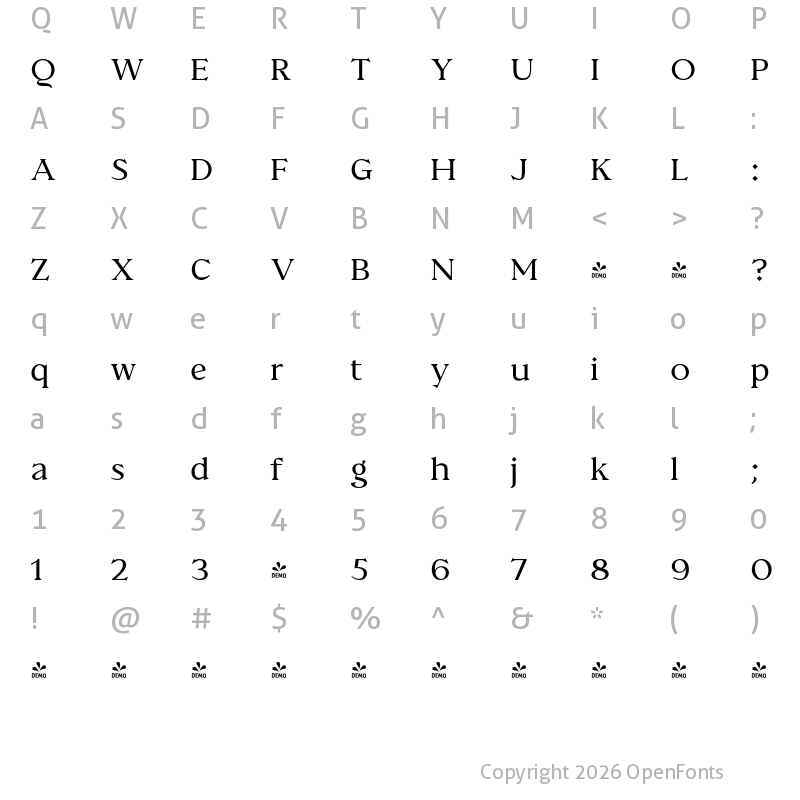 Character Map of FONTSPRING DEMO - Prelom Medium Regular