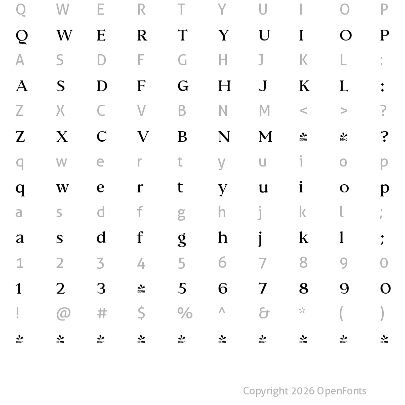 Character Map of FONTSPRING DEMO - Prelom SemiBold Regular