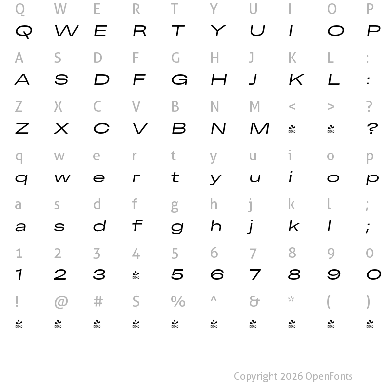 Character Map of FONTSPRING DEMO - Premis Semilight Extd Italic Regular