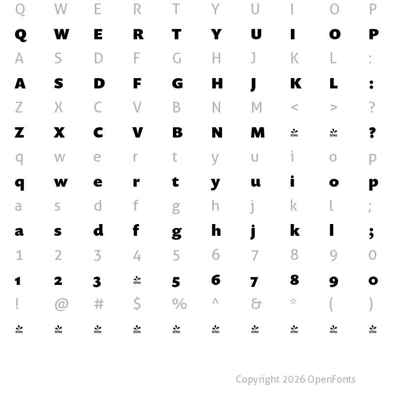 Character Map of FONTSPRING DEMO - Prenton RP Pro Black Regular