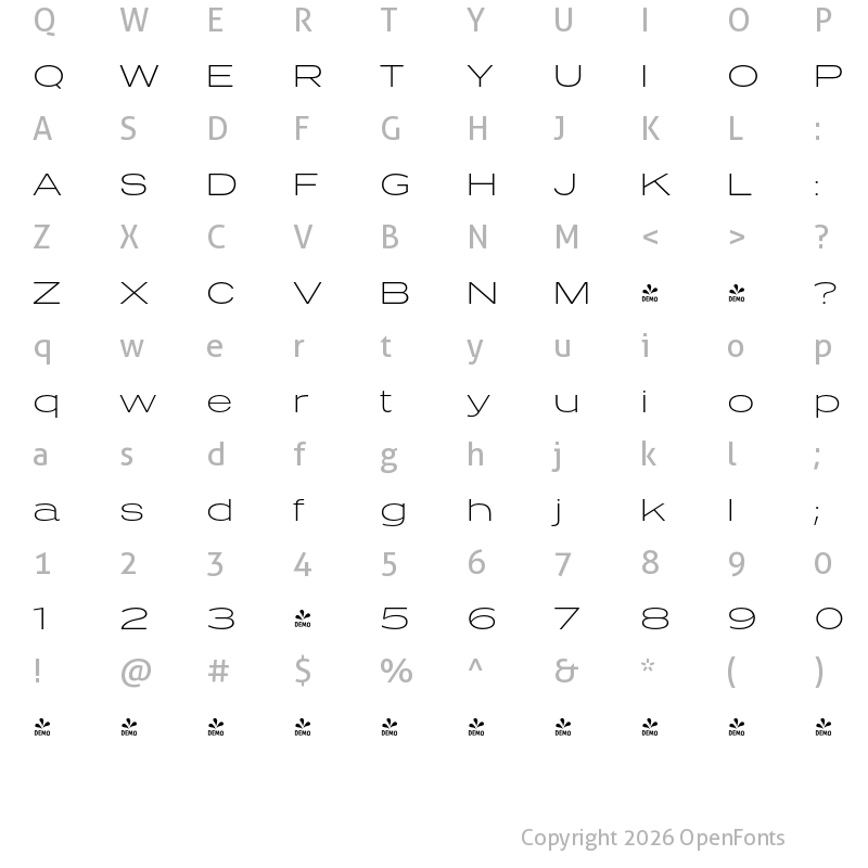 Character Map of FONTSPRING DEMO - Presicav Xl Regular