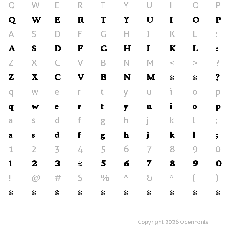Character Map of FONTSPRING DEMO - Pressroom Black Regular