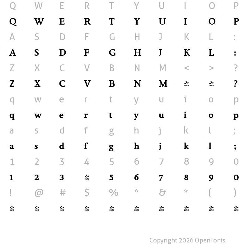 Character Map of FONTSPRING DEMO - Pressroom Bold