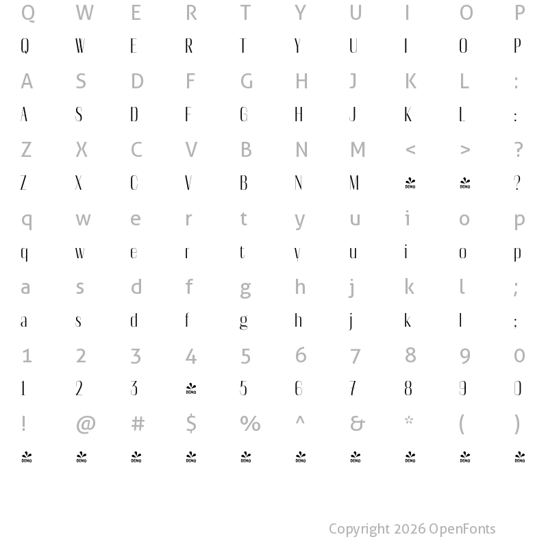 Character Map of FONTSPRING DEMO - Prestiggio Regular