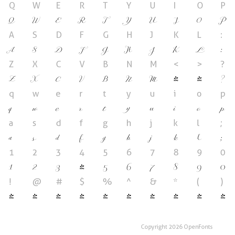 Character Map of FONTSPRING DEMO - PretAPorter Contrast Regular
