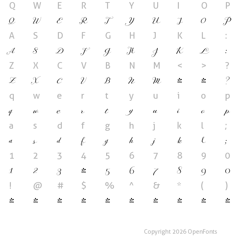 Character Map of FONTSPRING DEMO - PretAPorter Contrast SemiBold Regular