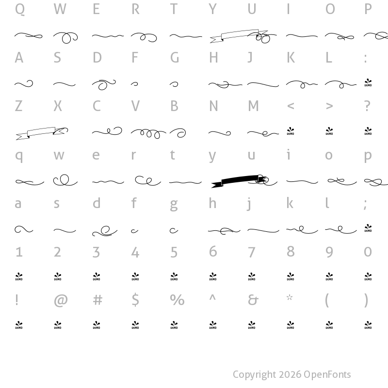 Character Map of FONTSPRING DEMO - PretAPorter Linear Heavy Orna Regular