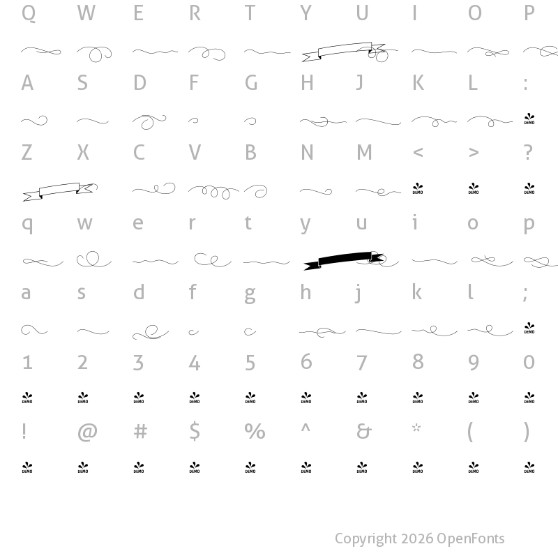 Character Map of FONTSPRING DEMO - PretAPorter Linear Orna Regular
