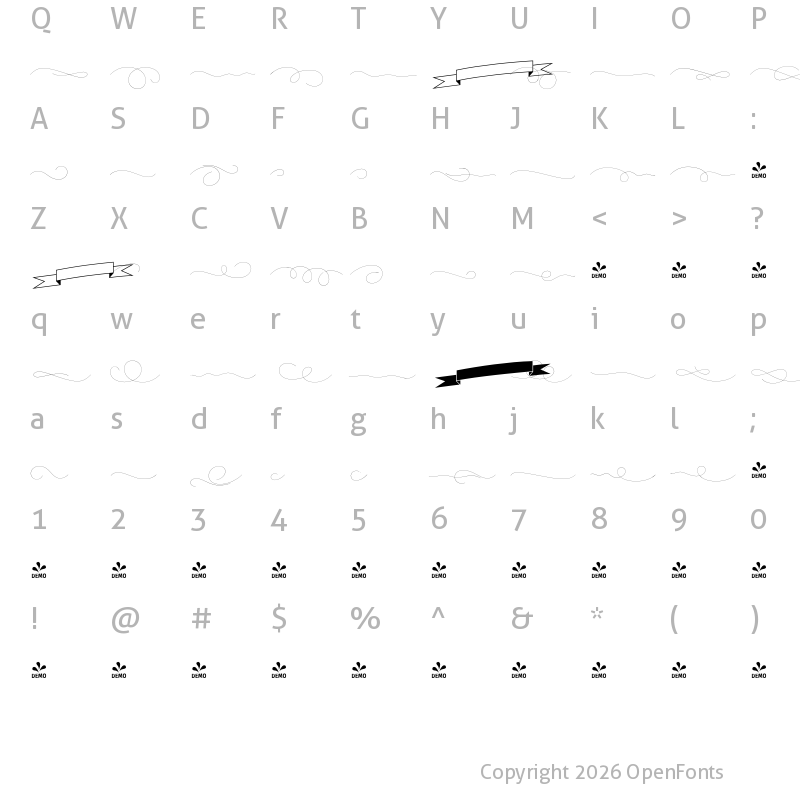 Character Map of FONTSPRING DEMO - PretAPorter Linear Thin Orna Regular