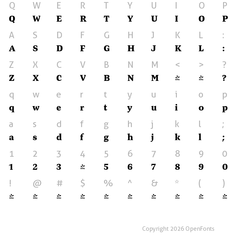 Character Map of FONTSPRING DEMO - Preto Serif OT Std Black Regular