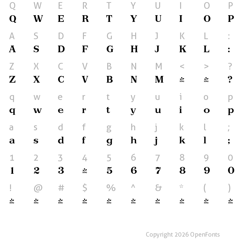 Character Map of FONTSPRING DEMO - Priamos Serial Bold
