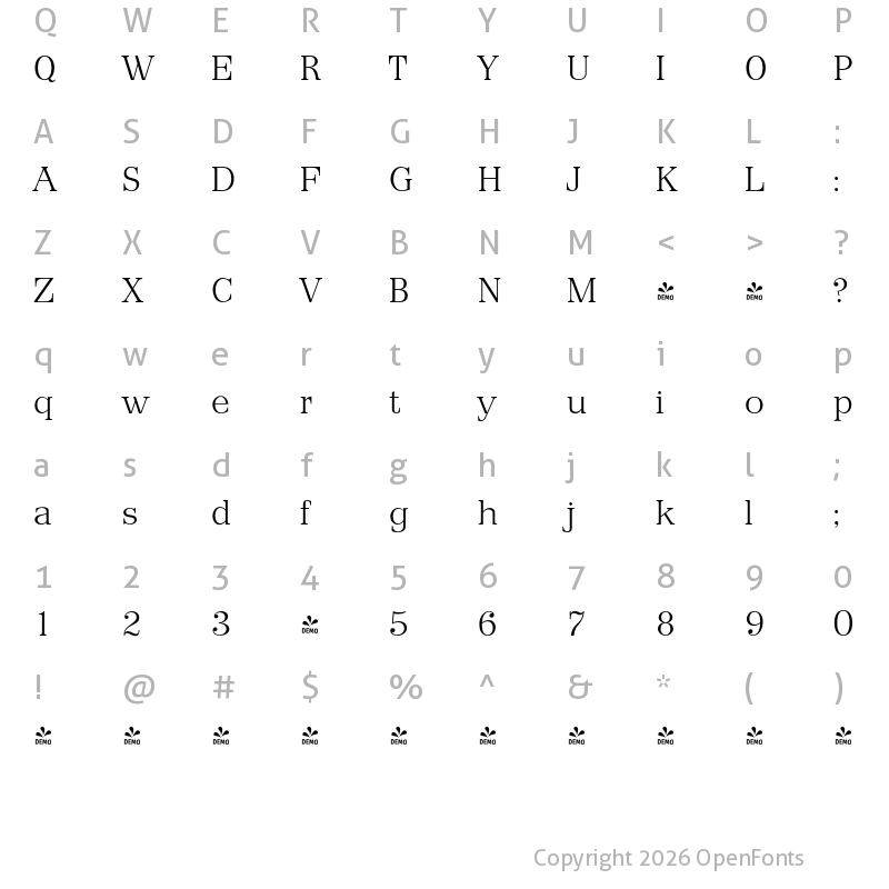 Character Map of FONTSPRING DEMO - Priamos Serial Xlight Regular