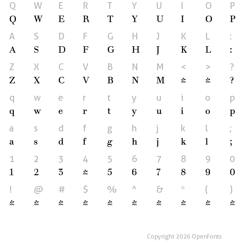 Character Map of FONTSPRING DEMO - Prillwitz Book PRO Regular