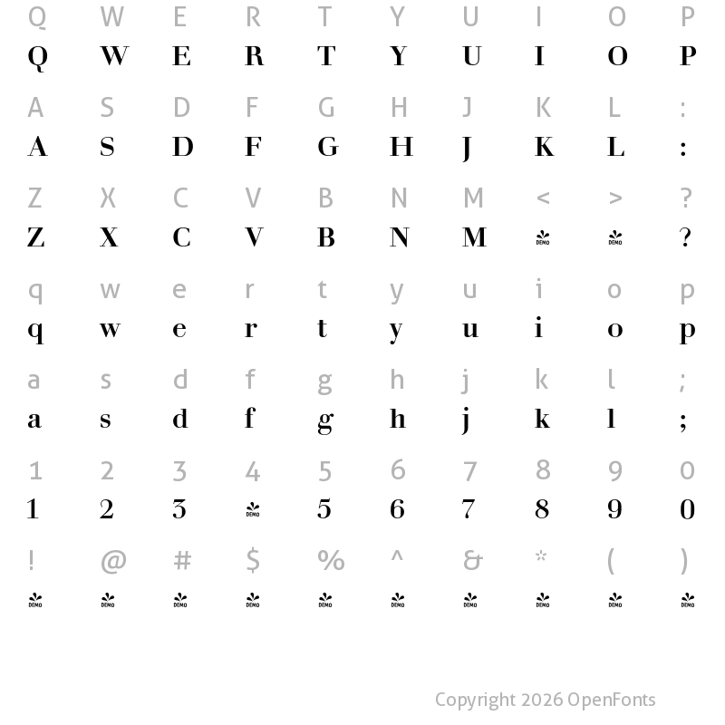 Character Map of FONTSPRING DEMO - Prillwitz Display PRO Bold