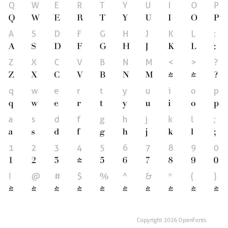 Character Map of FONTSPRING DEMO - Prillwitz Display PRO Regular