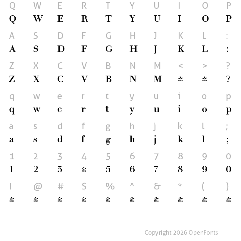 Character Map of FONTSPRING DEMO - Prillwitz Normal PRO Bold