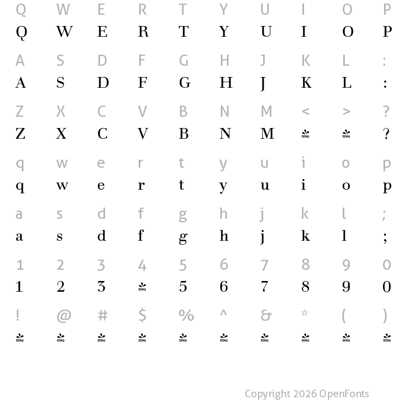 Character Map of FONTSPRING DEMO - Prillwitz Normal PRO Regular