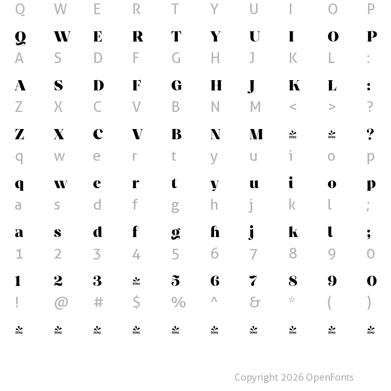Character Map of FONTSPRING DEMO - Princesa Alt Black Regular