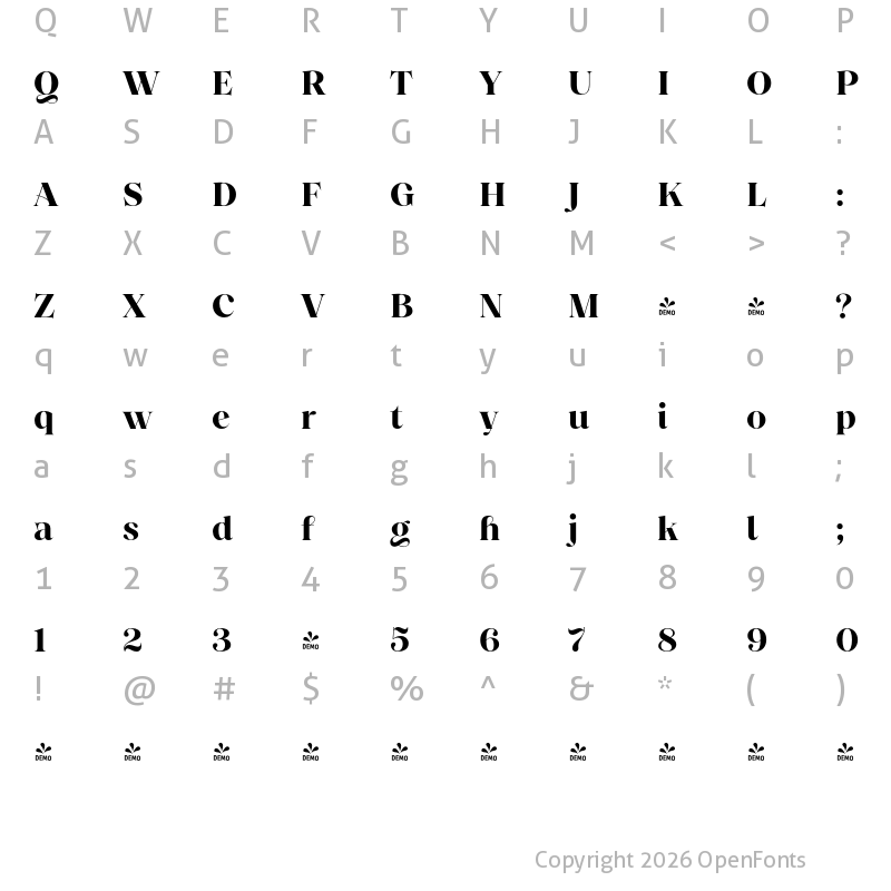 Character Map of FONTSPRING DEMO - Princesa Alt Bold Regular