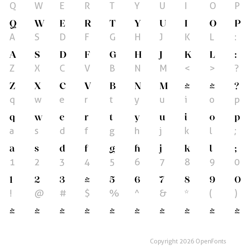 Character Map of FONTSPRING DEMO - Princesa Alt SemiBold Regular