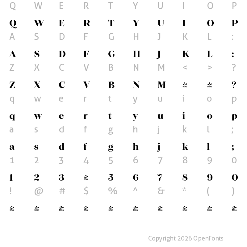 Character Map of FONTSPRING DEMO - Princesa Bold Regular