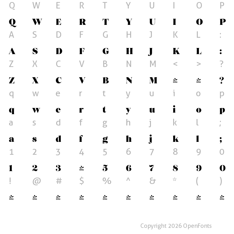 Character Map of FONTSPRING DEMO - Princesa Heavy Regular