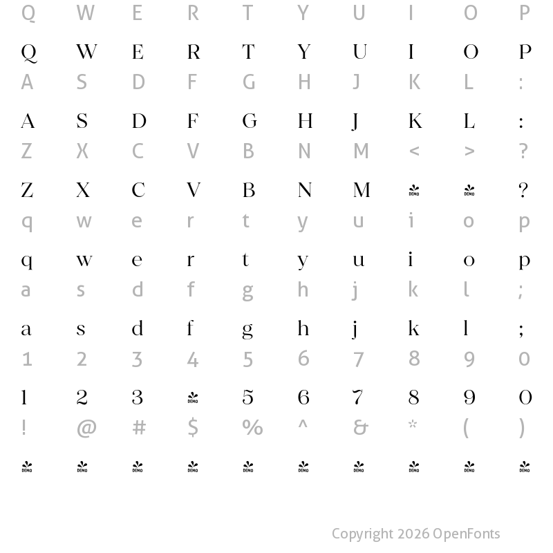 Character Map of FONTSPRING DEMO - Princesa Regular