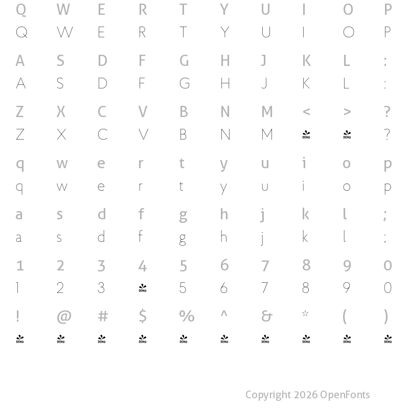 Character Map of FONTSPRING DEMO - Proba Pro Th Regular