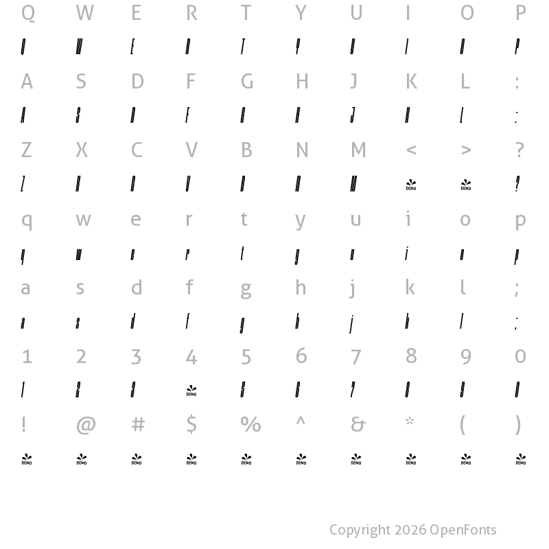 Character Map of FONTSPRING DEMO - Procerus Light Italic