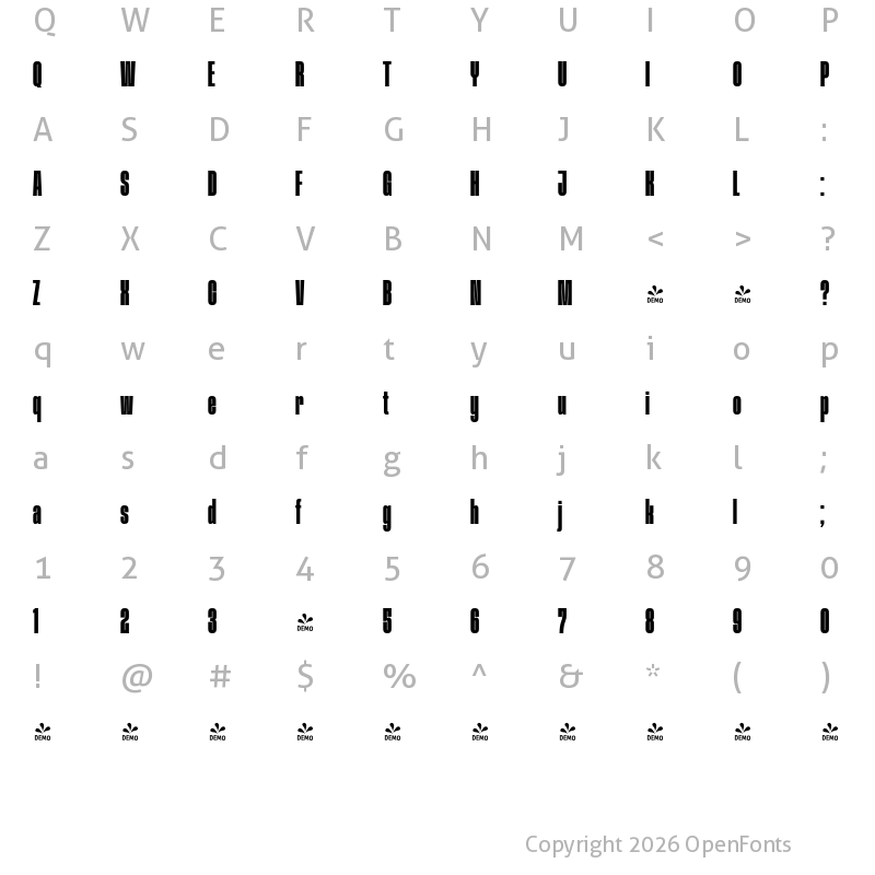 Character Map of FONTSPRING DEMO - Procerus Semi Bold Regular