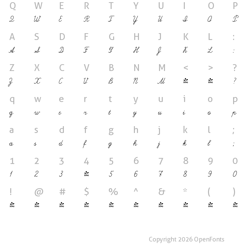 Character Map of FONTSPRING DEMO - Propisi Regular