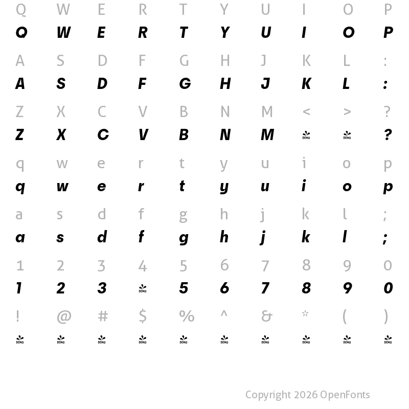Character Map of FONTSPRING DEMO - Prosa Bold Italic