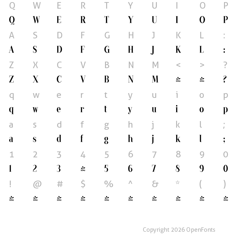Character Map of FONTSPRING DEMO - Provincial Solid Regular