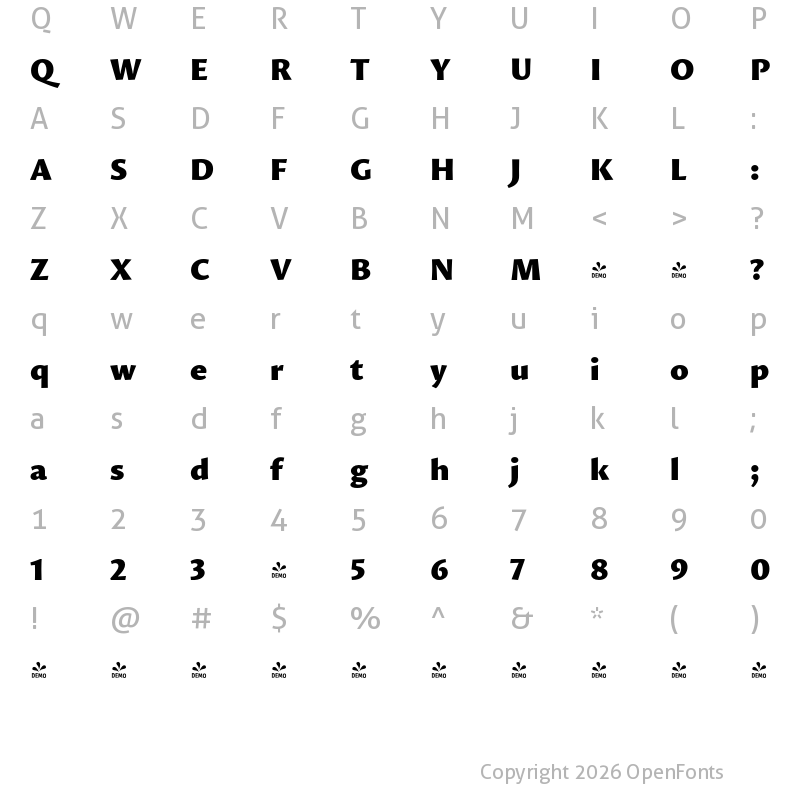 Character Map of FONTSPRING DEMO - Proza Black Regular