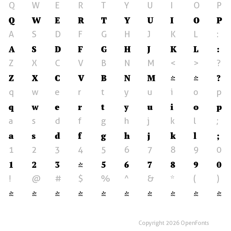 Character Map of FONTSPRING DEMO - PT Serif Pro Narrow Black Regular