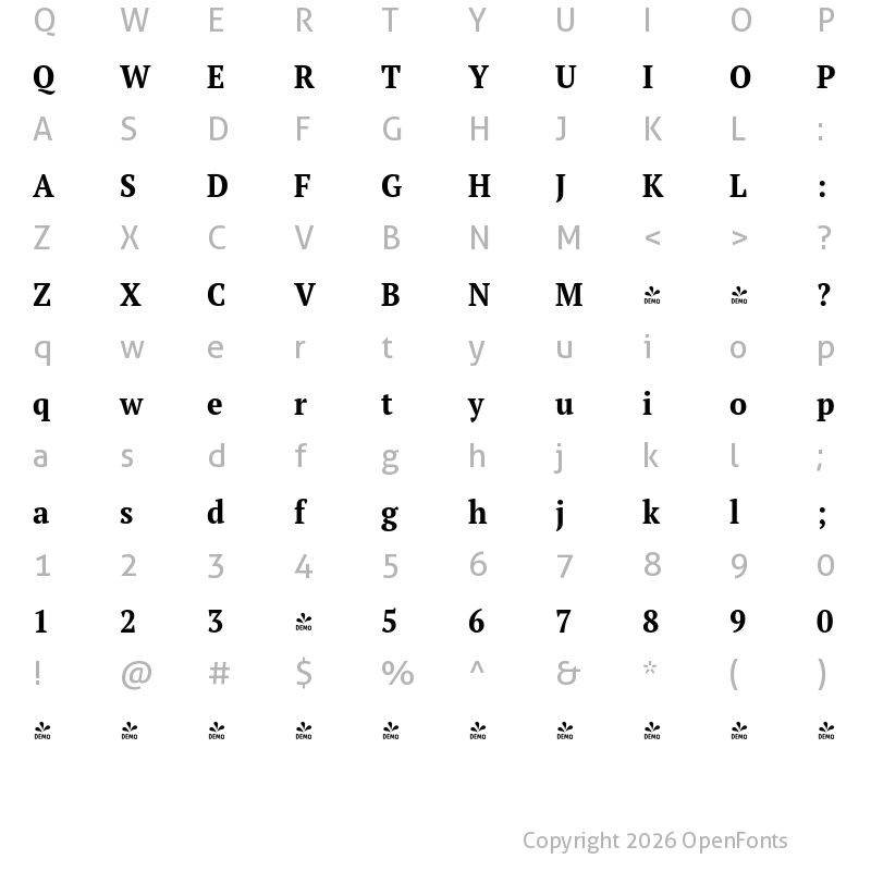 Character Map of FONTSPRING DEMO - PT Serif Pro Narrow Bold Regular